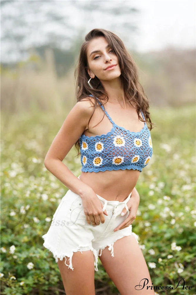 Crochet Cami Cropped Flowered Top