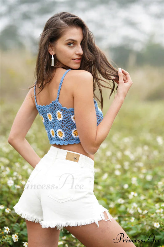 Crochet Cami Cropped Flowered Top