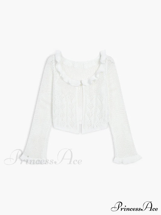 Crochet Eyelet Graceful Fly Away Cardigan Sweaters-L