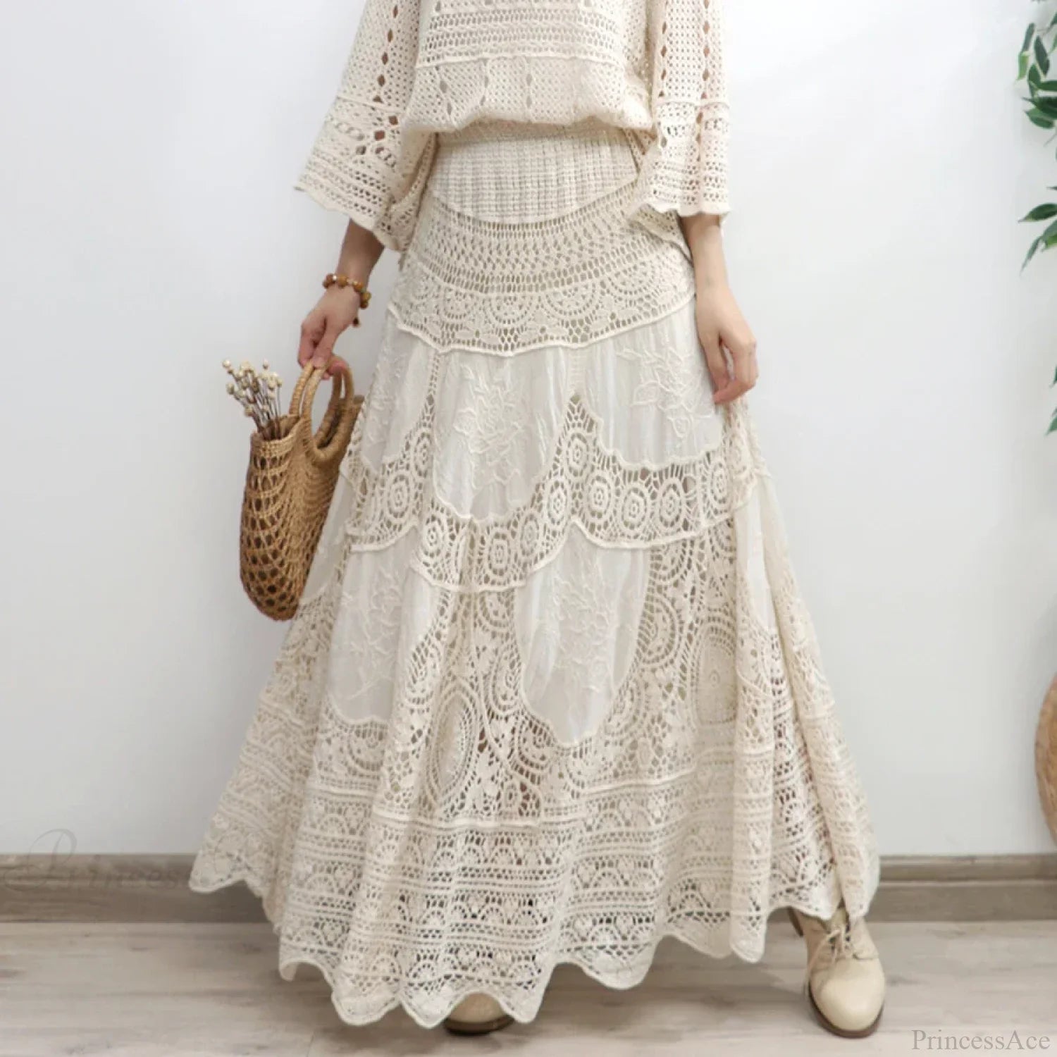 Crochet Hollow Apricot Lace Skirt Apricot / One Size skirts-250223