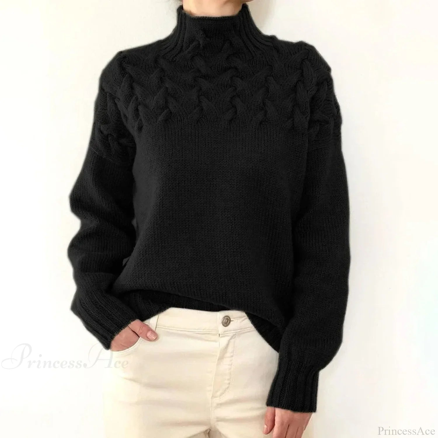 Crochet & Knitted Thick Pink Sweater Black / S