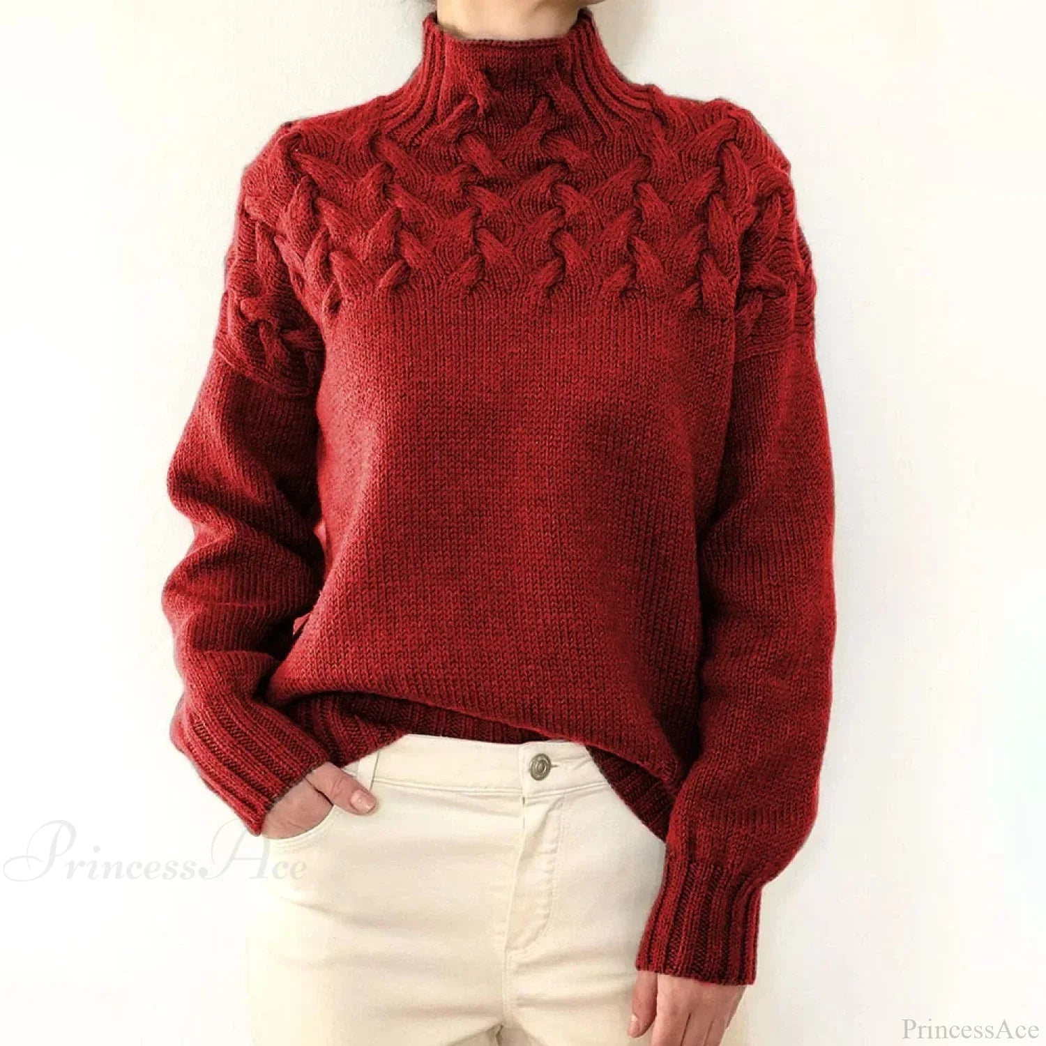 Crochet & Knitted Thick Pink Sweater Red / S