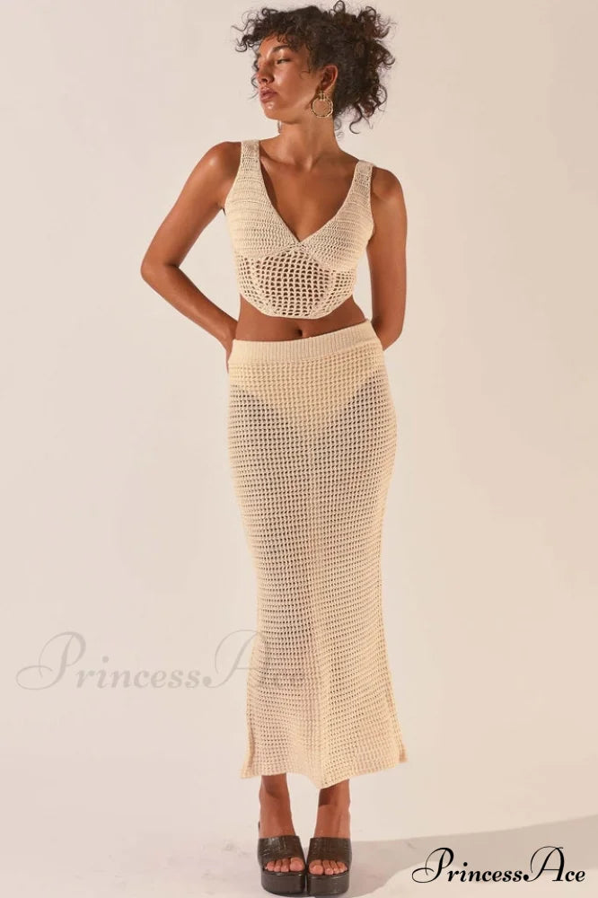 Crochet Midi Top Charming + Skirt Set
