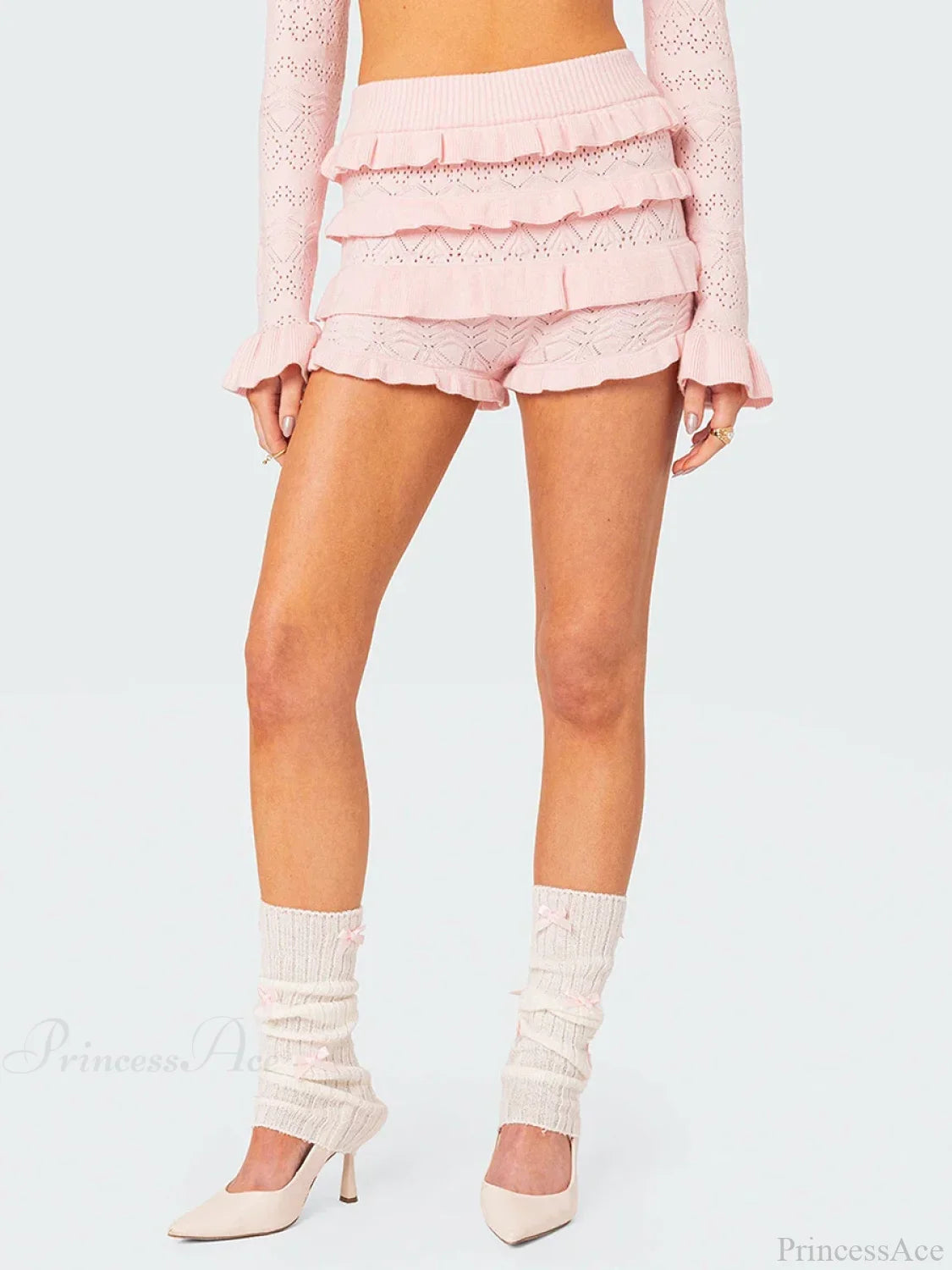 Crochet Ruffle HolLow-Out Short Pink / S short-250223