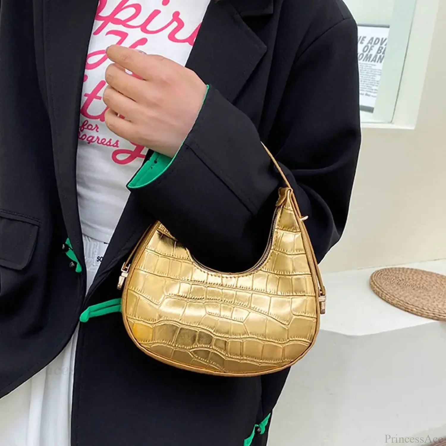 Crocodile Grain Simple PU Leather Shoulder Handbag handbag-250126