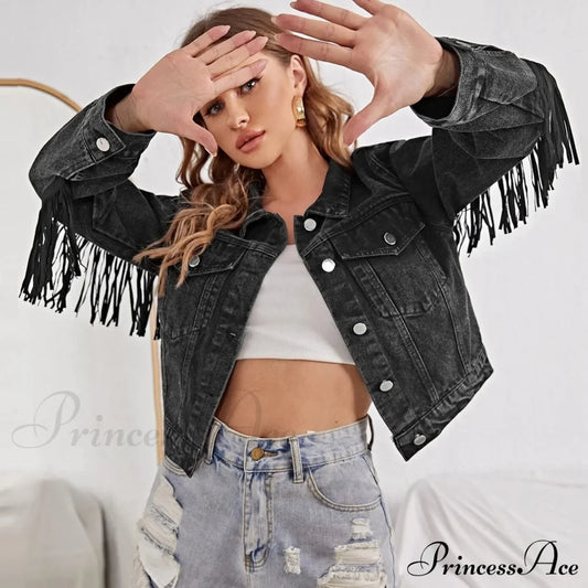 Crop Long Sleeve Button Tassel With Fringe Commuting Warm Chic Stylish Elegant Fashionable