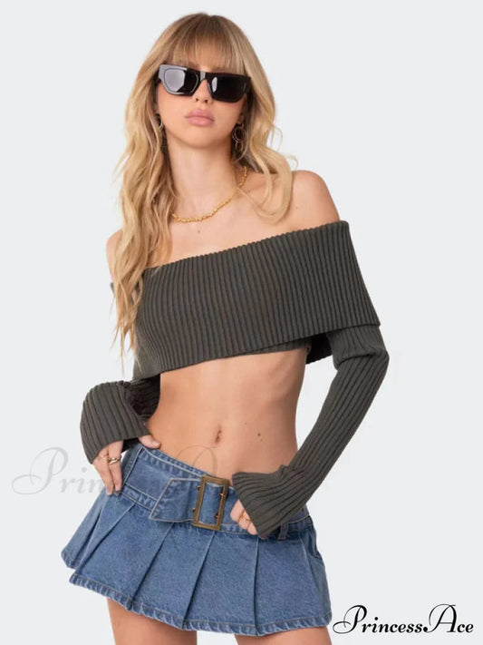 Crop Sweater, Comfortable and sexy Crop top Sweater Top, woolen chest-wrapped long-sleeved sweater Olive green Clothes crop top croptop long sleeve top sweaters