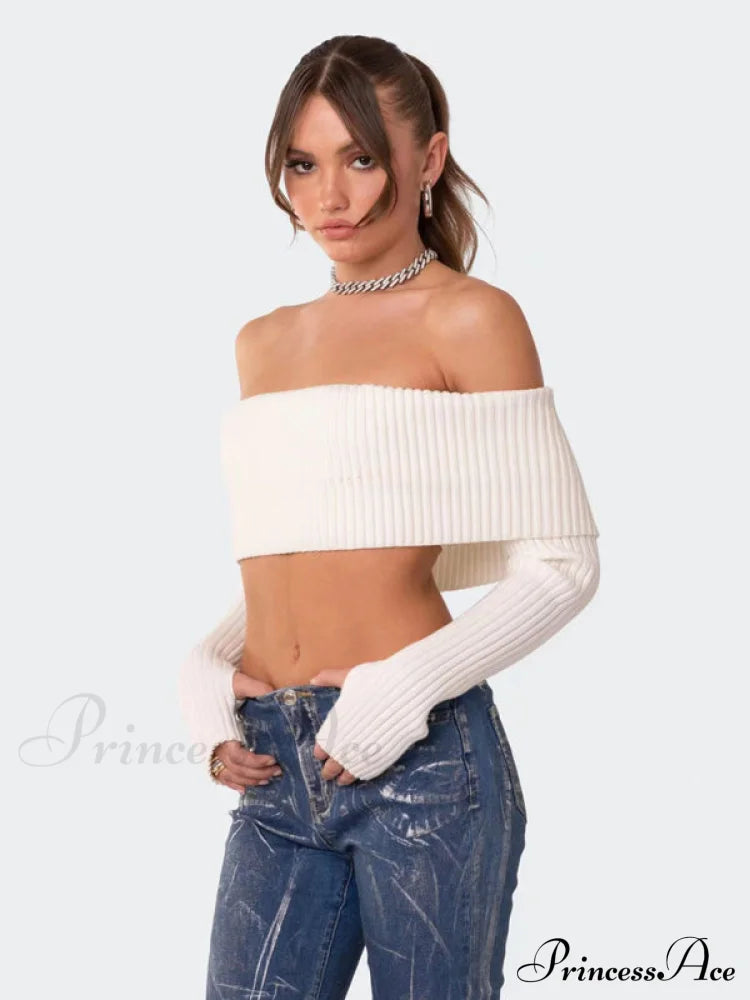 Crop Sweater And Long-Sleeved Comfortable Sexy Chest-Wrapped Top Woolen Sweaters-L