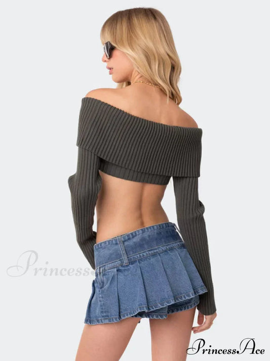 Crop Sweater And Long-Sleeved Comfortable Sexy Chest-Wrapped Top Woolen Sweaters-L