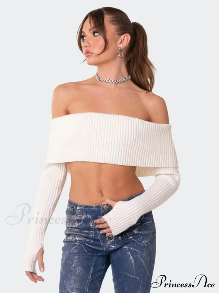 Crop Sweater, Comfortable and sexy Crop top Sweater Top, woolen chest-wrapped long-sleeved sweater White Clothes crop top croptop long sleeve top sweaters