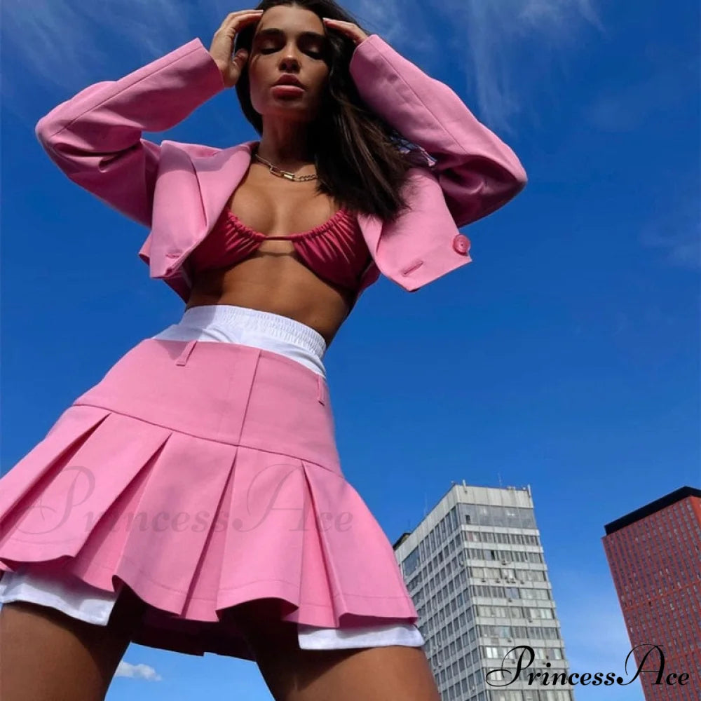 Cropped Blazer And Charming Pleated Mini Skirt Set