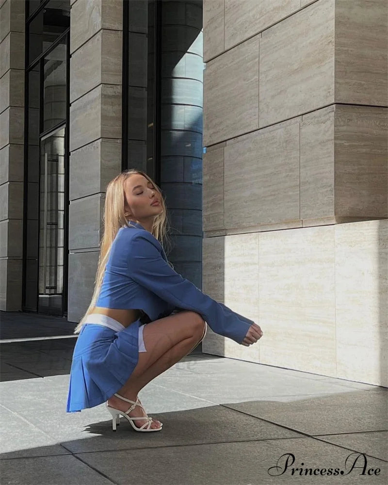 Cropped Blazer And Charming Pleated Mini Skirt Set