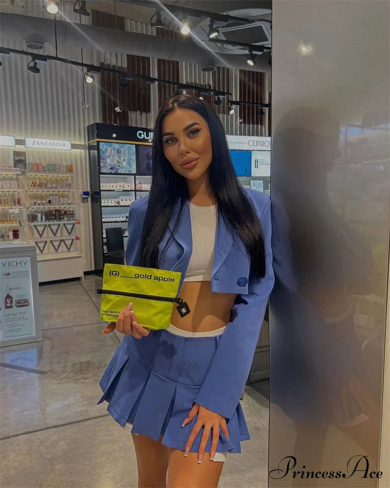 Cropped Blazer And Charming Pleated Mini Skirt Set