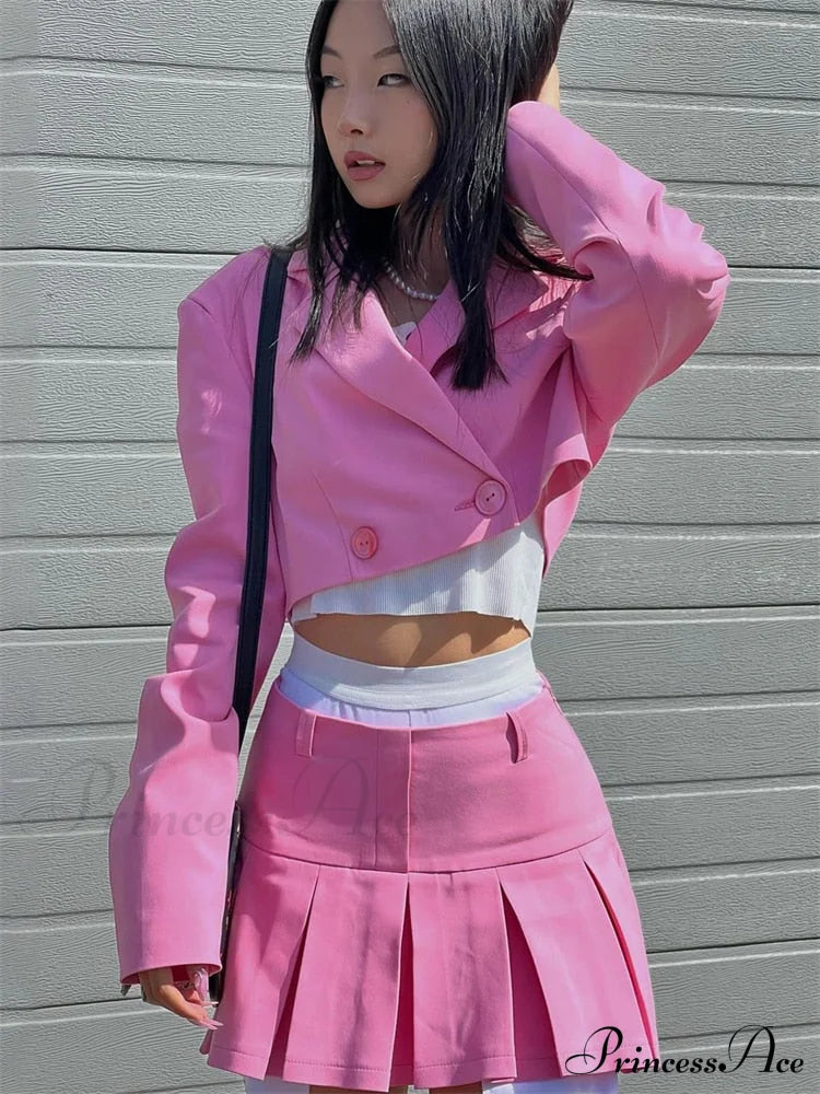 Cropped Blazer And Charming Pleated Mini Skirt Set