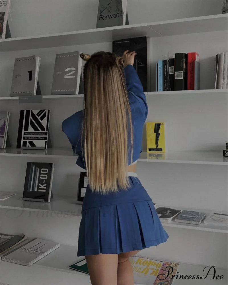 Cropped Blazer And Charming Pleated Mini Skirt Set