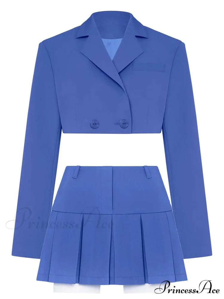 Cropped Blazer And Pleated Mini Skirt Set Free From Label