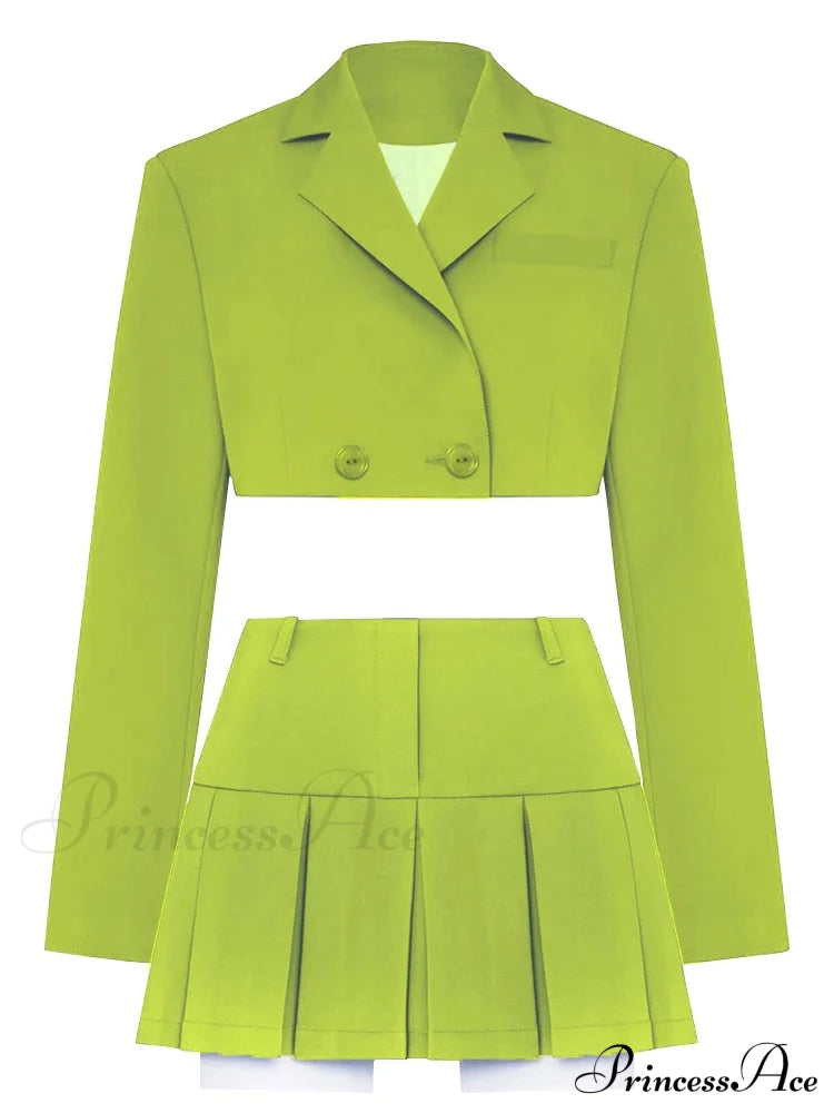 Cropped Blazer And Pleated Mini Skirt Set Free From Label