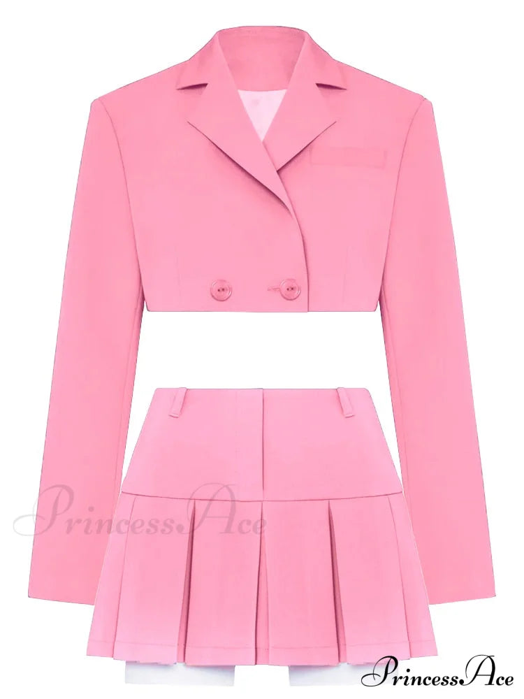 Cropped Blazer And Pleated Mini Skirt Set Free From Label