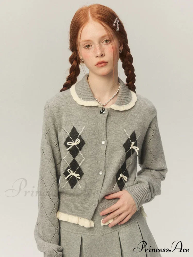 Cropped Bow Aesthetic Cardigan Cardigan-241208