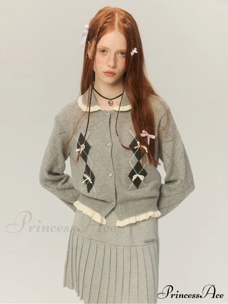 Cropped Bow Aesthetic Cardigan Cardigan-241208