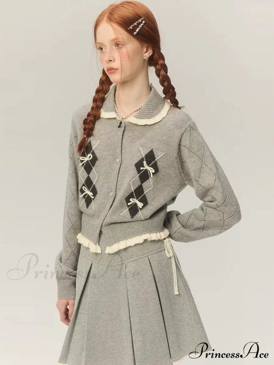 Cropped Bow Aesthetic Cardigan Gray / S Cardigan-241208