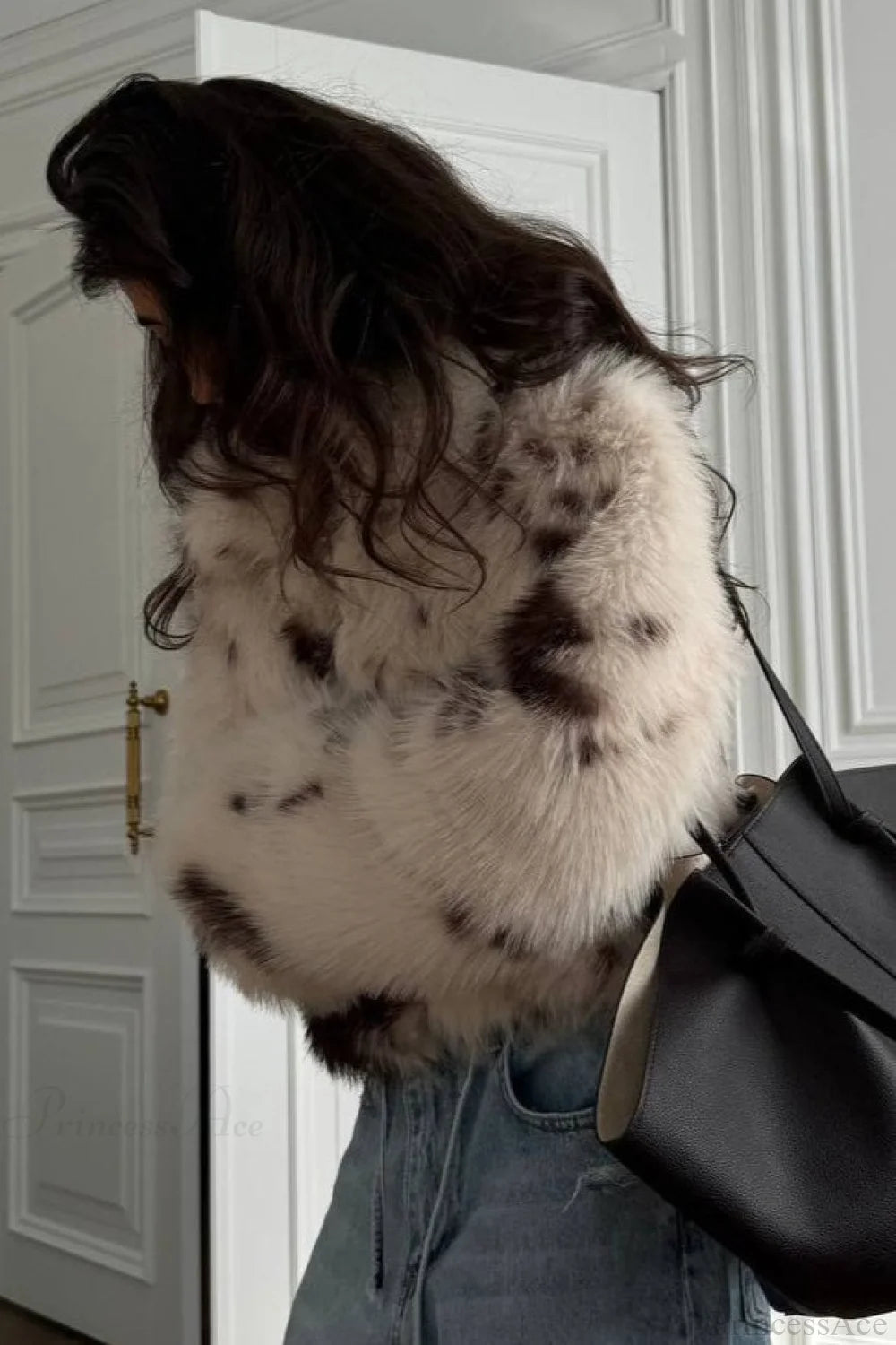 Cropped Cow Print Fuzzy Loose Warm Coat