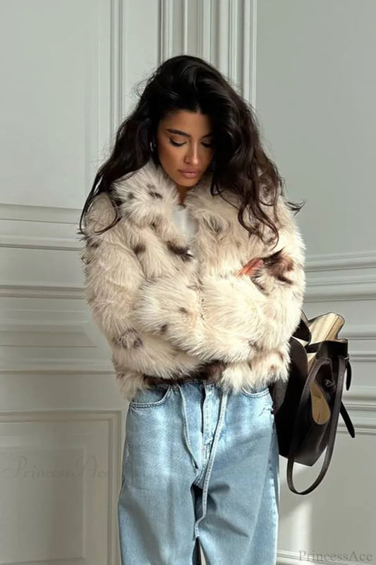 Cropped Cow Print Fuzzy Loose Warm Coat