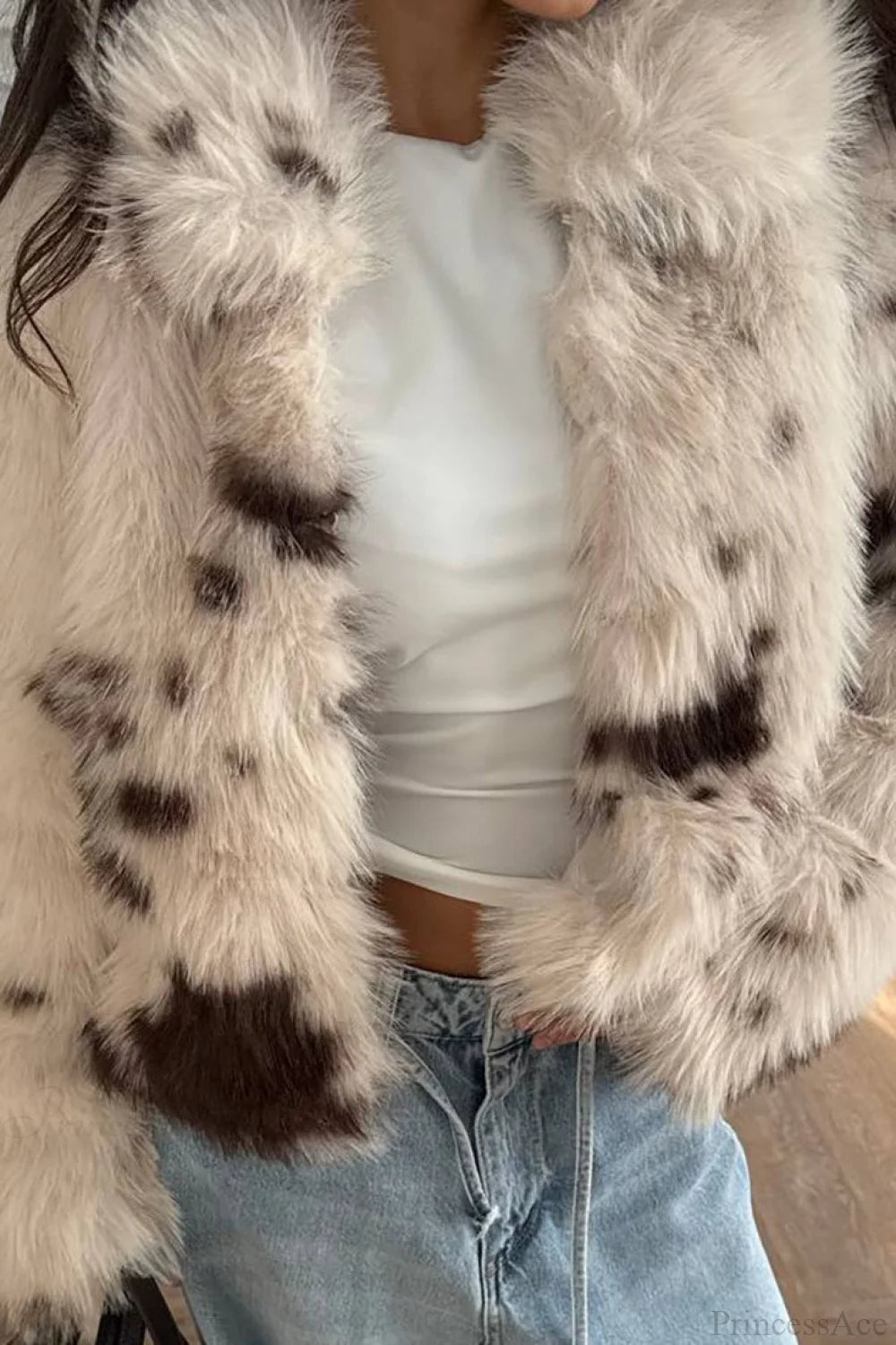 Cropped Cow Print Fuzzy Loose Warm Coat