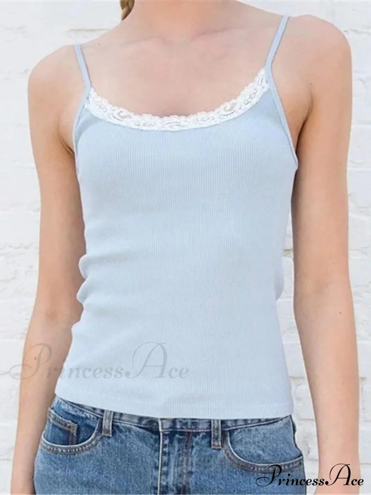 Cropped Lace Graceful Puff Sleeve Blouse Blue / S Tops&Tees