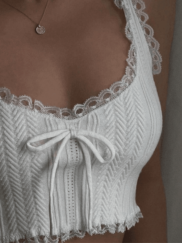 Cropped Lace Trim Trendy Rib Cami Top