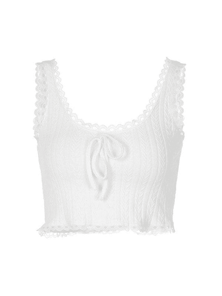 Cropped Lace Trim Trendy Rib Cami Top