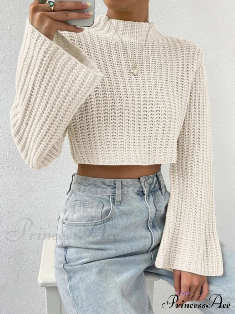 Cropped Long Neck Mock Arm Sweater Sweaters-L