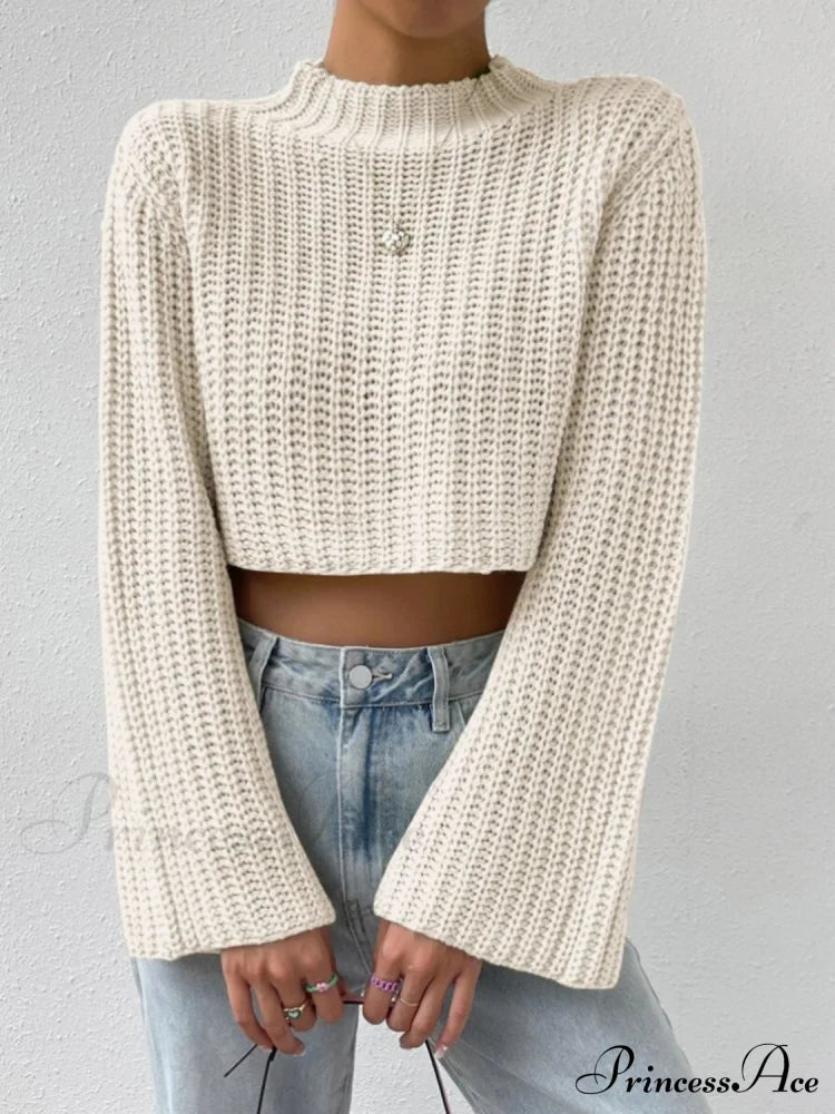 Cropped Long Neck Mock Arm Sweater Sweaters-L