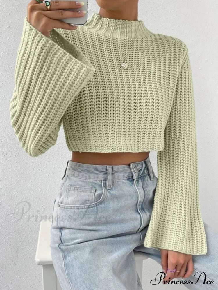 Cropped Long Neck Mock Arm Sweater Sweaters-L