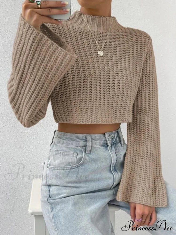 Cropped Long Neck Mock Arm Sweater Sweaters-L