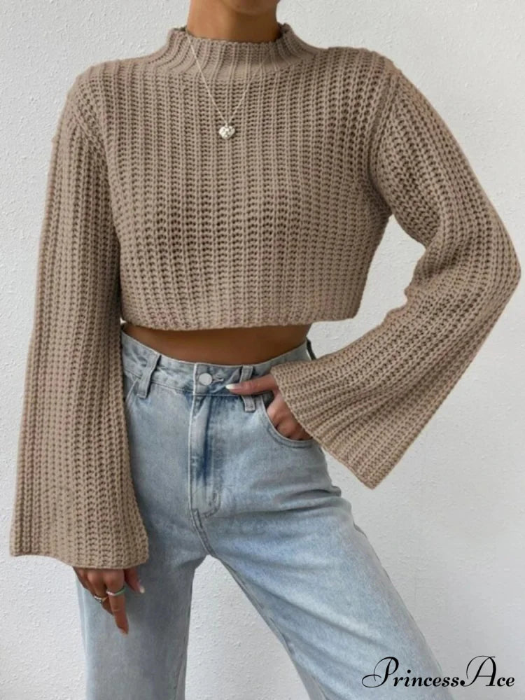 Cropped Long Neck Mock Arm Sweater Sweaters-L