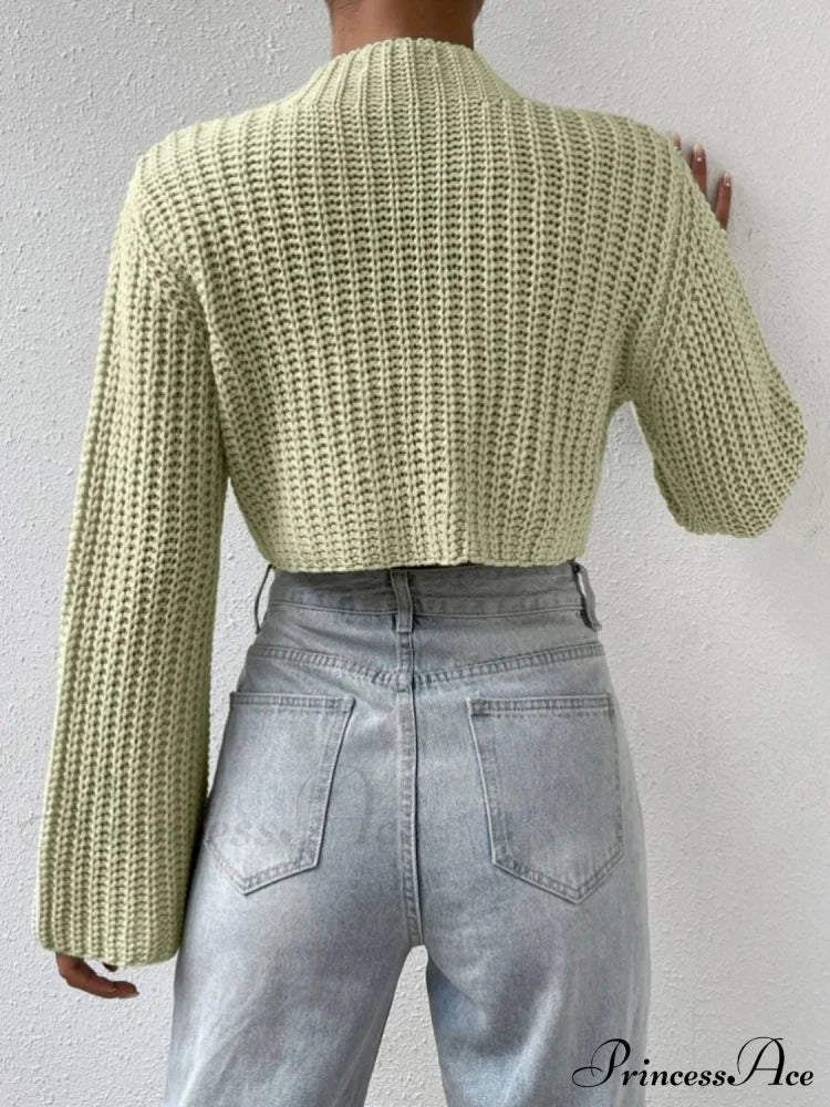 Cropped Long Neck Mock Arm Sweater Sweaters-L