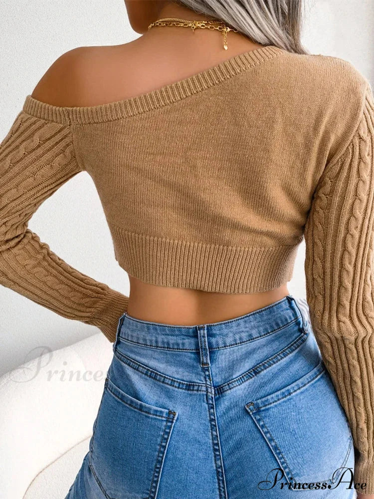 Cropped Off Shoulder Slim Solid Streetwear Green Christmas Sweater Sweaters-L