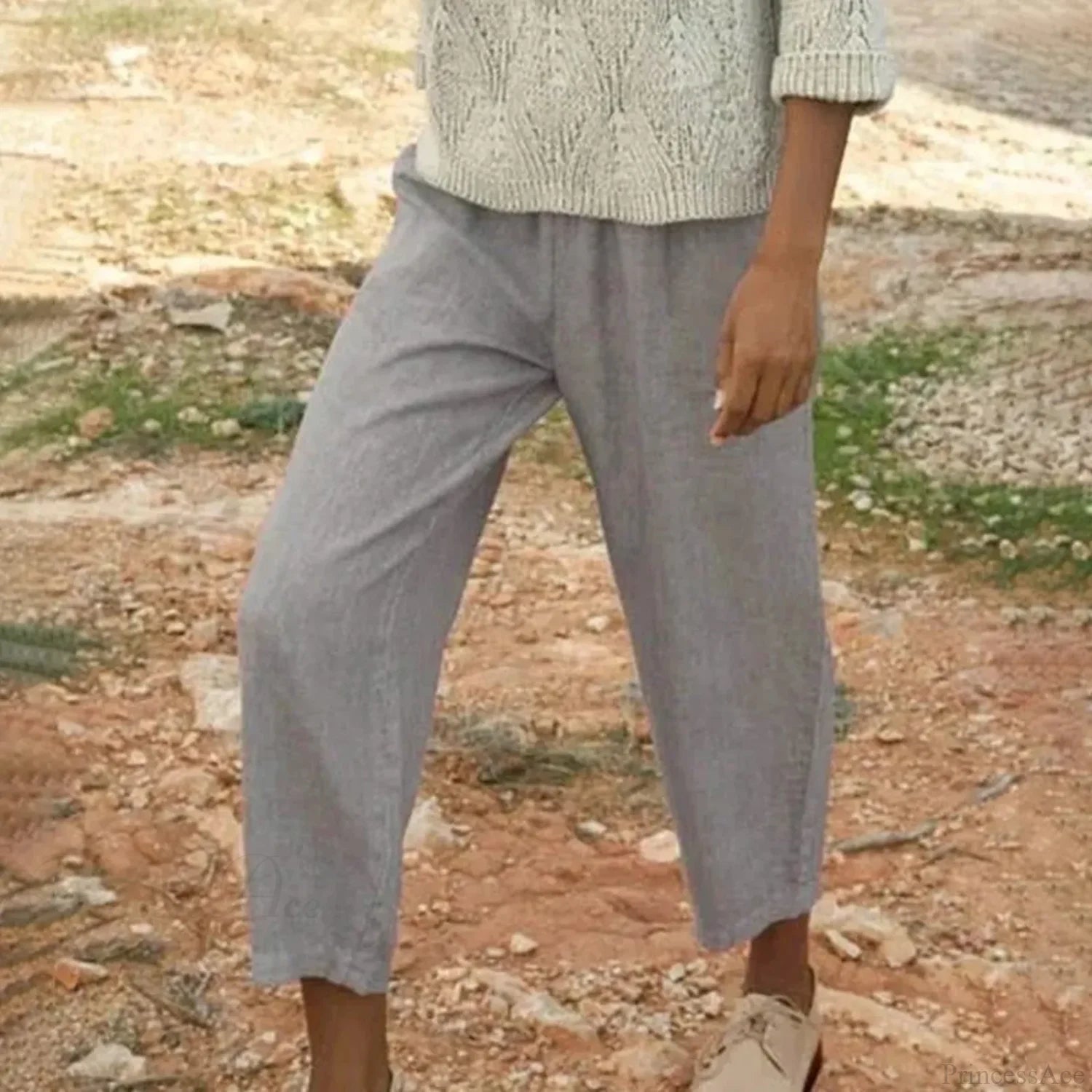 Cropped Slanted Pocket Elastic Pants