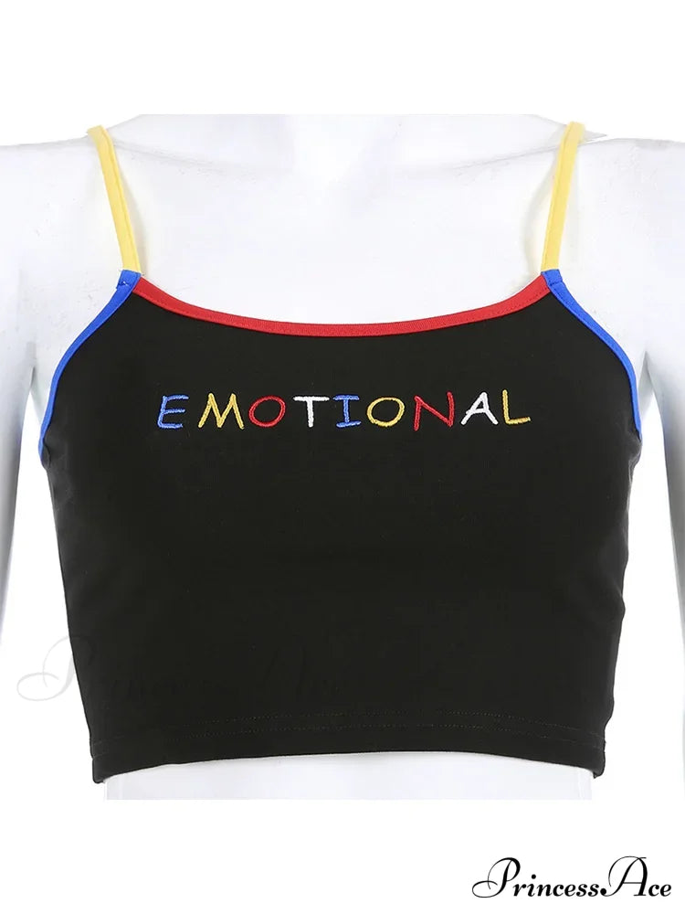 Cropped Spaghetti Strap Eomtional Letter Tank Tops Crop Top