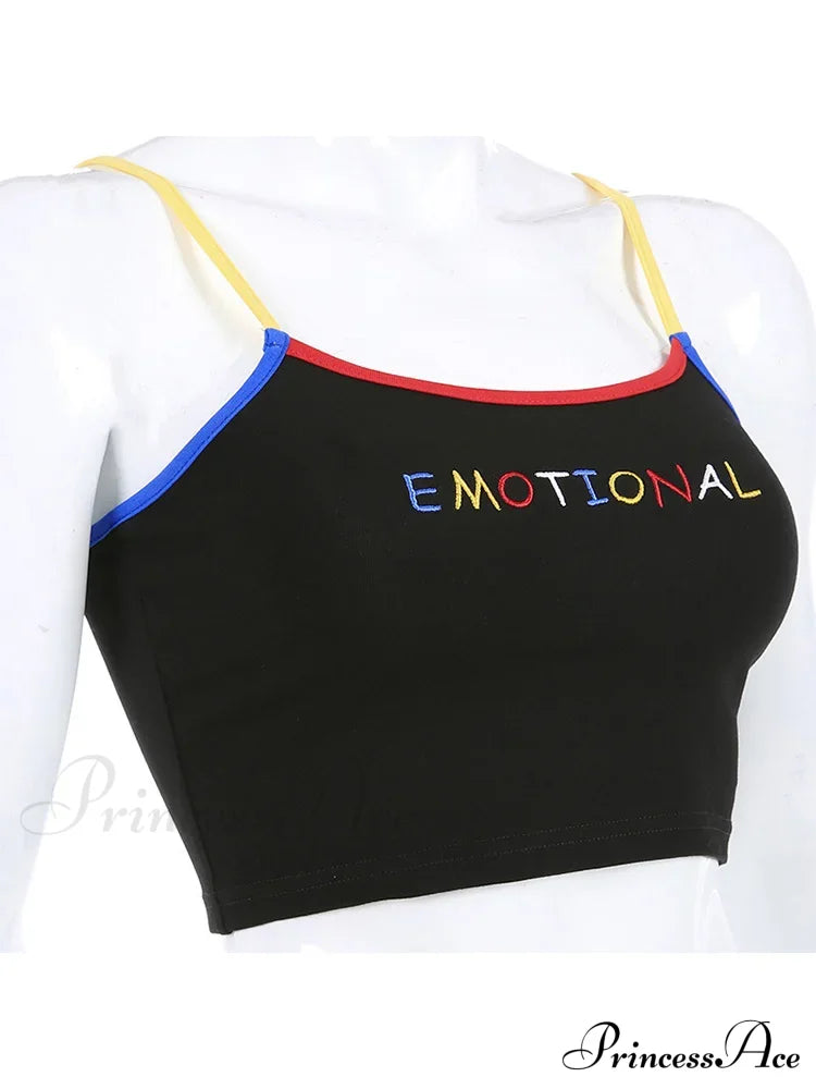 Cropped Spaghetti Strap Eomtional Letter Tank Tops Crop Top