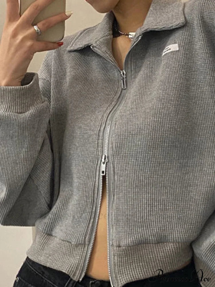 Cropped White Graceful Zip-Up Hoodie Jacket