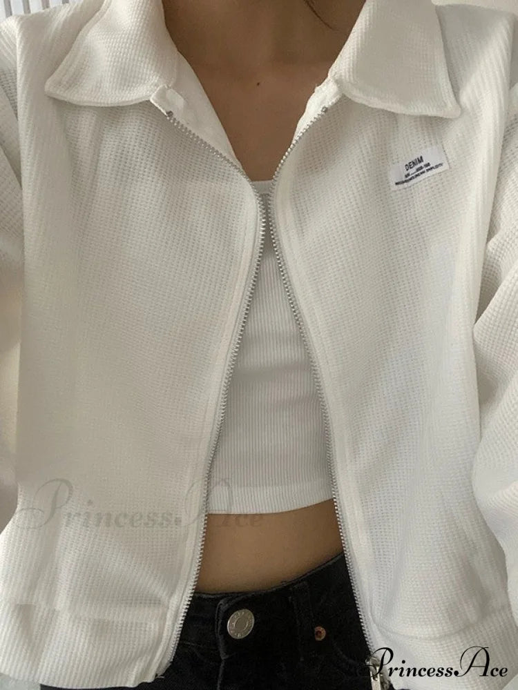 Cropped White Graceful Zip-Up Hoodie Jacket