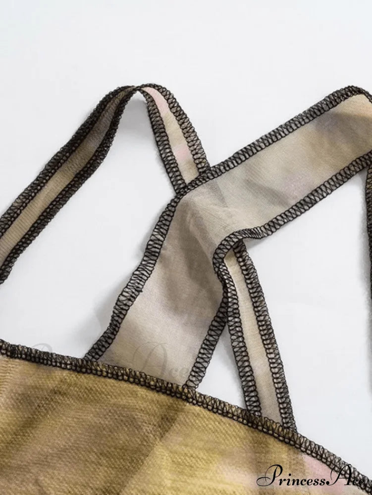 Cross Back Lace Trendy Mesh Crop Cami Top Tops&Tees