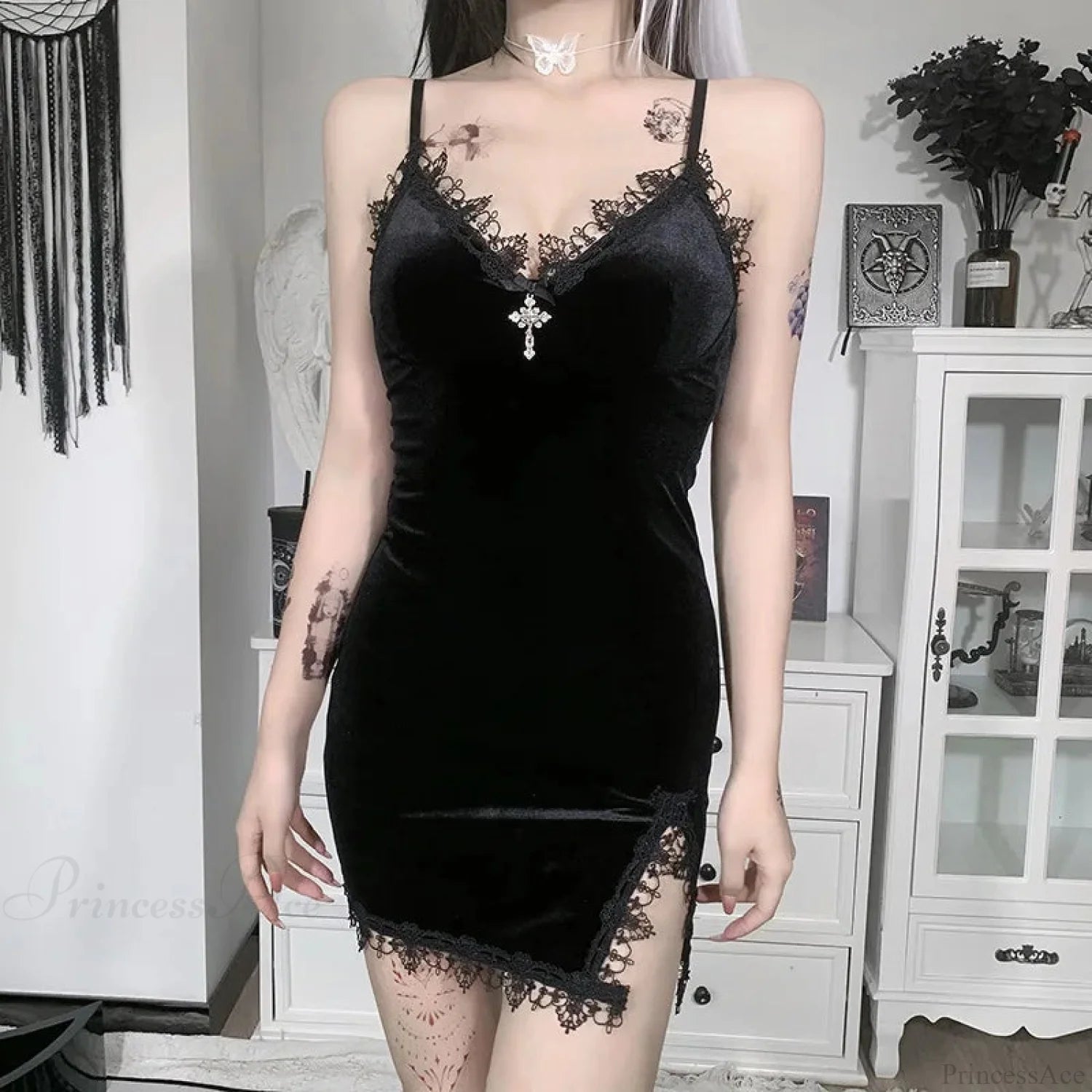 Cross Dark Opening Small Dress