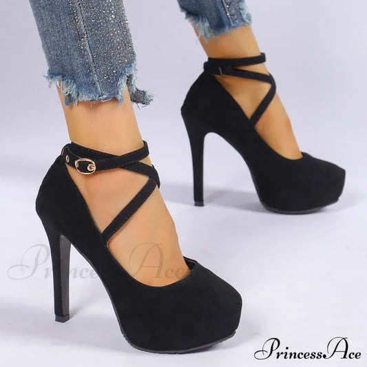 Cross-Tied Ankle Strap Wedding Platform Dress High Heels Zapatos De Mujer Heel Black / 35