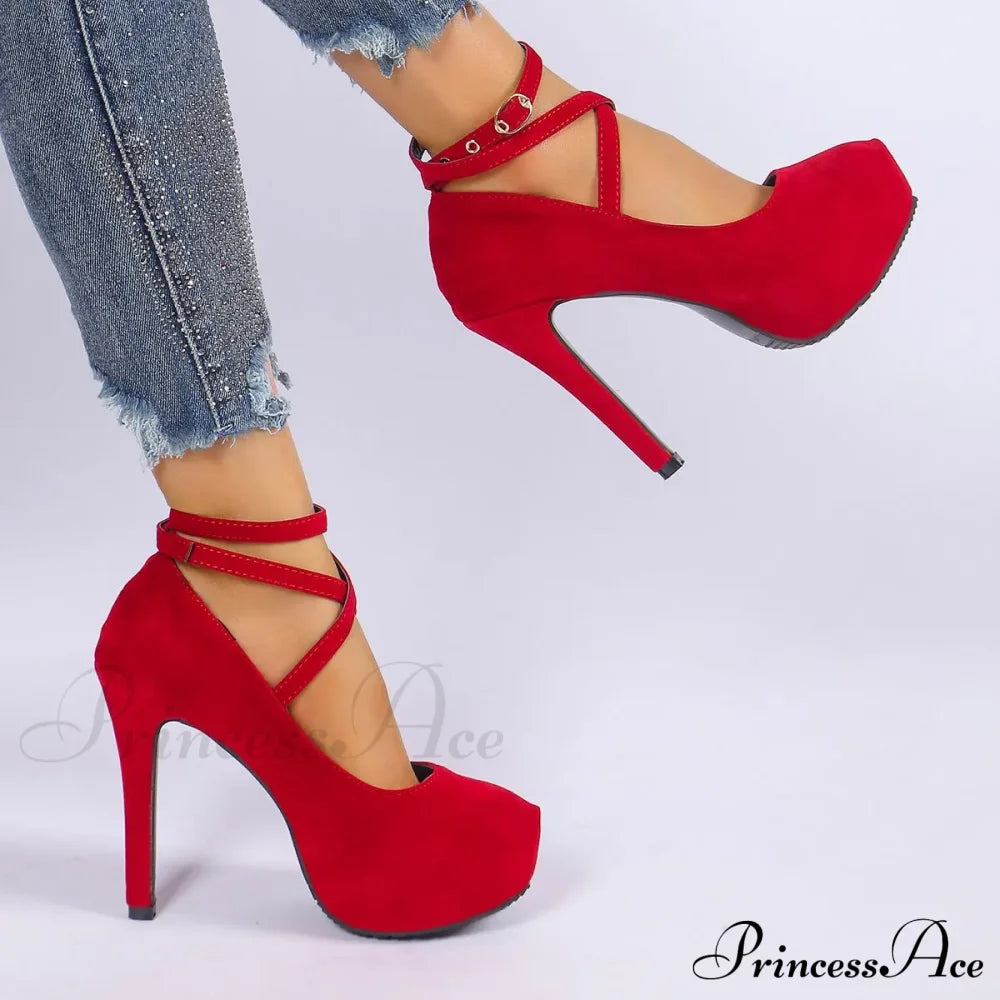 Cross-Tied Ankle Strap Wedding Platform Dress High Heels Zapatos De Mujer Heel Red / 35