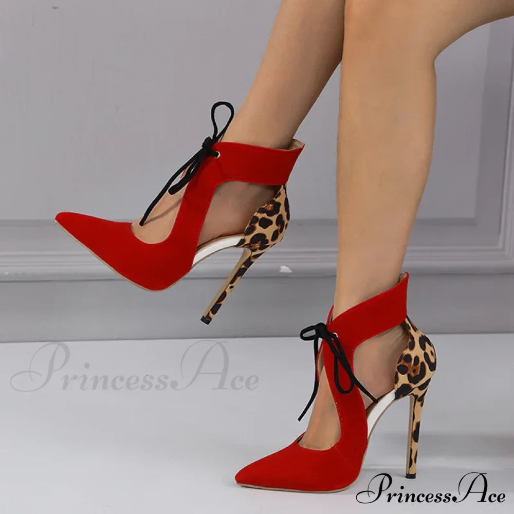 Cross-Tied Sexy Pointed-Toe Leopard-Print Wedding High Heels Stilettofashionable Stripper Heel