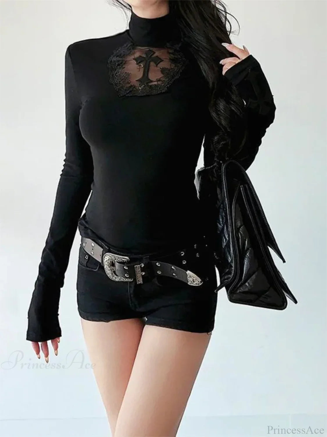 Cross Turtleneck Knit Top