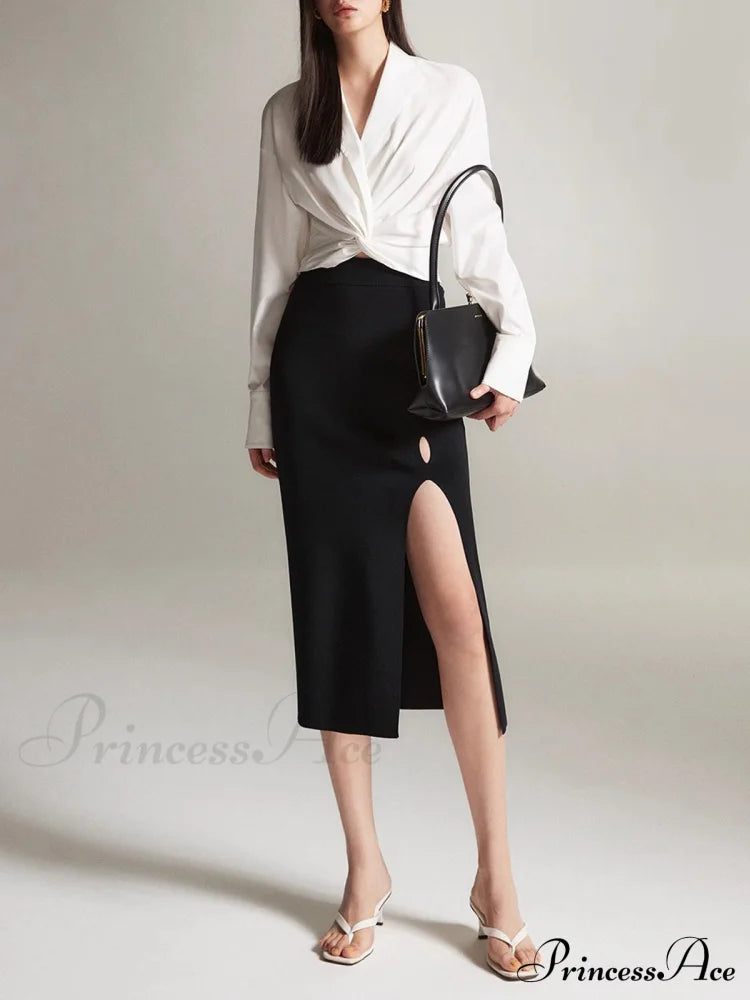 Crossover Twisted V-Neck Trendy Long Sleeve Shirt Shirts